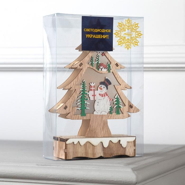 Светодиодная фигура «Ёлка со снеговиком» 12 × 20 × 5 см, дерево, батарейки АААх2 (не в комплекте), свечение тёплое белое Светодиодная фигура «Ёлка со снеговиком» 12 × 20 × 5 см, дерево, батарейки АААх2 (не в комплекте), свечение тёплое белое