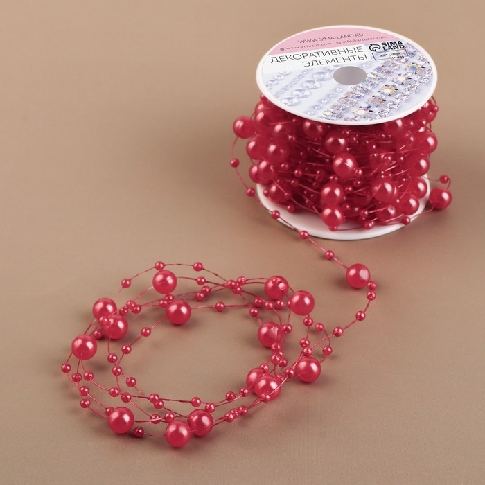 Жемчуг на леске, 3/8 мм, 9 ± 0,5 м, цвет красный Жемчуг на леске, 3/8 мм, 9 ± 0,5 м, цвет красный