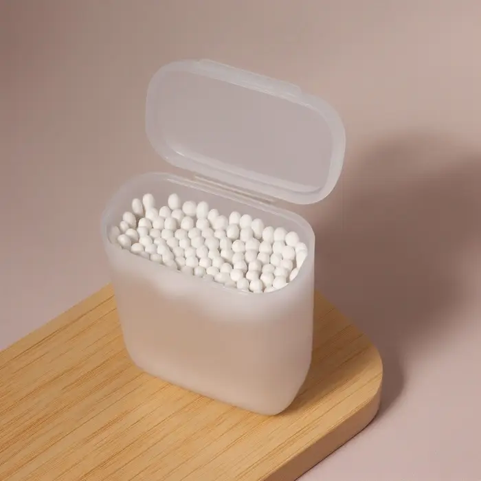 Органайзер для ватных палочек, с крышкой, 7.5&times;4&times;9 см, белый/полупрозрачный