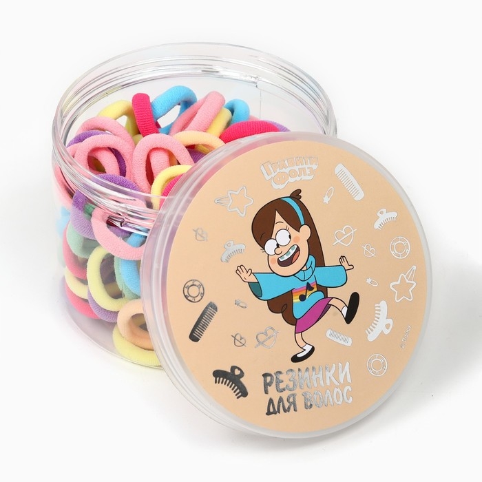 Набор резинок для волос в банке, 100 штук, 1.5 см, Гравити Фолз Набор резинок для волос в банке, 100 штук, 1.5 см, Гравити Фолз