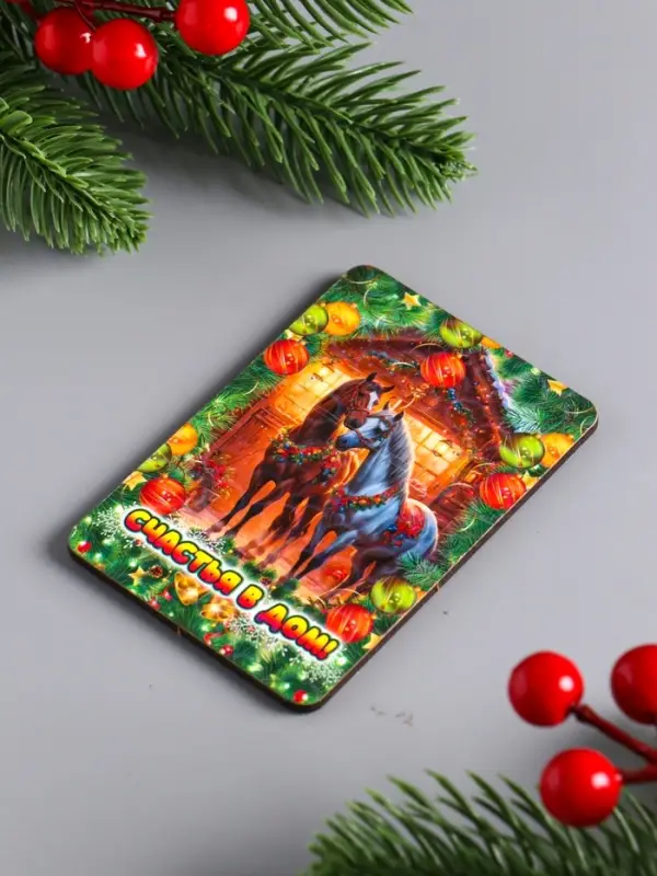 Магнит новогодний "Счастья в дом" 9,5х6,5 см