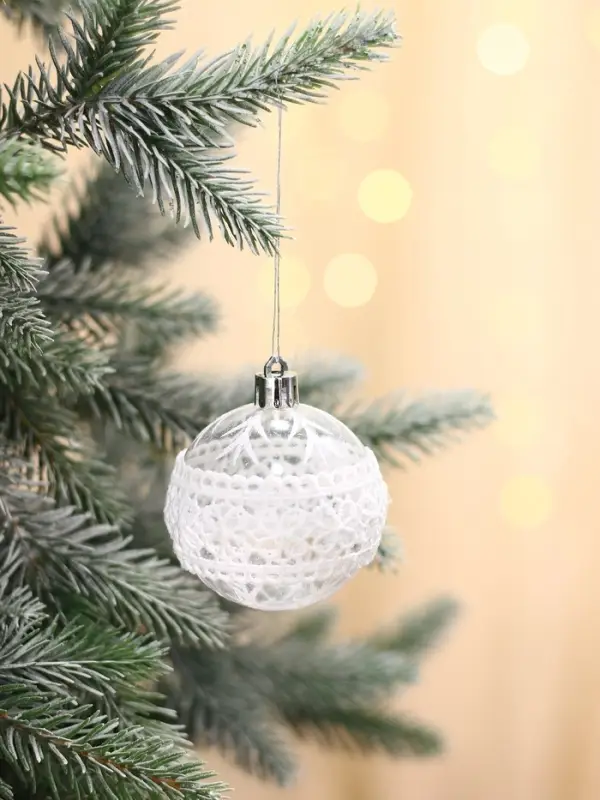 Ёлочные игрушки &laquo;Изморозь&raquo;, шары новогодние, d=6 см, набор 6 шт., кружева, белый