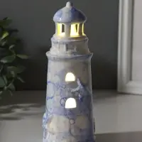 Сувенир керамика свет "Маяк" мраморный бело-синий 6,5х6,5х18 см