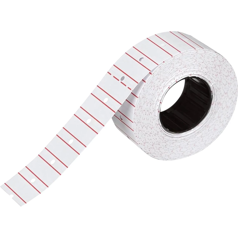 Этикет-лента 21,5х12 прямая белая с красной полосой, 1000шт/рул,10рул/уп