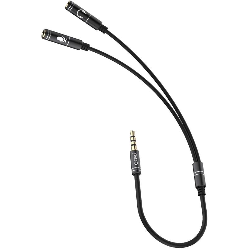 Разветвитель аудио PERO AD08 PREMIUM AUX SPLITTER MIC + SPEAK, черный