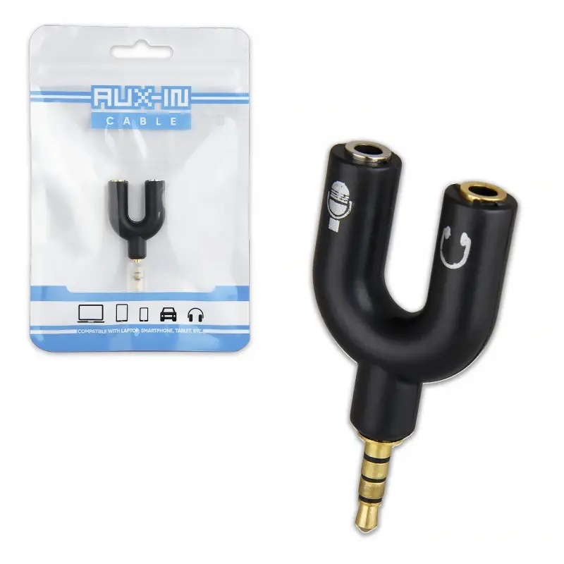 Переходник AUX на 2 AUX N-101  (под наушники + микрофон) черный (1000 шт/кор)