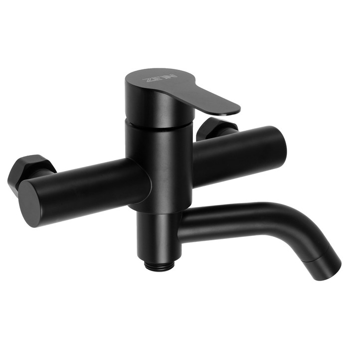 Смеситель для ванны ZEIN Z3491, изогнутый излив, душевой набор, нержавеющая сталь, черный Смеситель для ванны ZEIN Z3491, изогнутый излив, душевой набор, нержавеющая сталь, черный