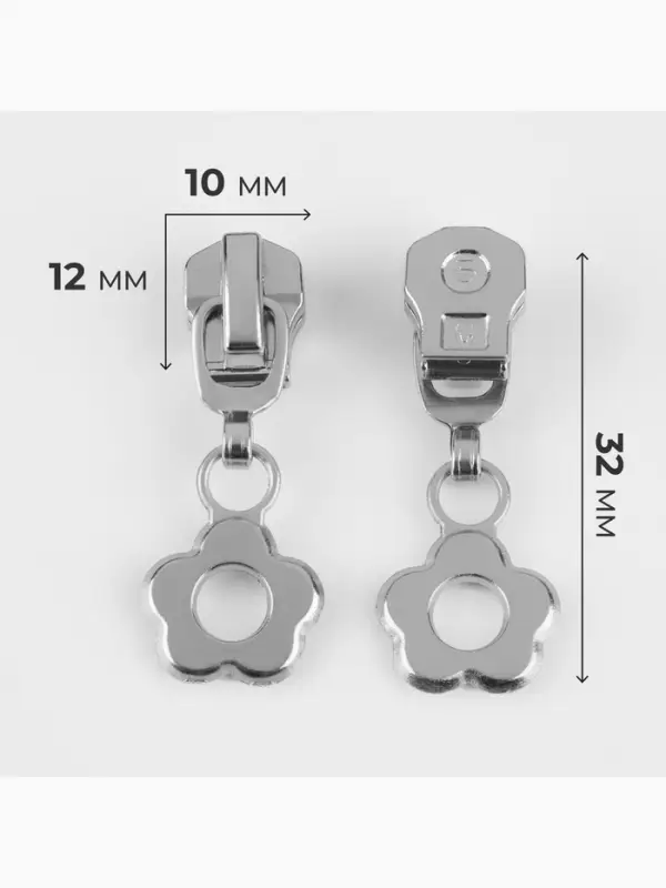 Бегунок для металлической молнии, №5, &laquo;Цветок&raquo;, 10 шт., цвет никель