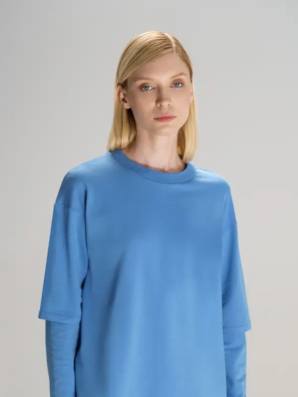 Футболка оверсайз с двойным рукавом Kosmos, синяя, размер XS/S Футболка оверсайз с двойным рукавом Kosmos, синяя, размер XS/S