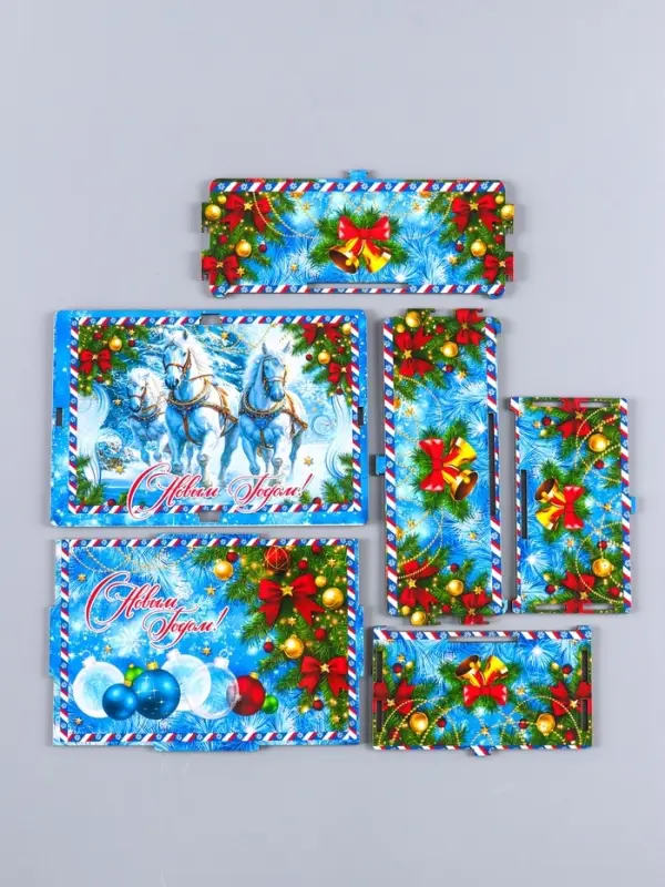 Шкатулка-ящик  самосборный малый с символом года "Тройка", 20х13,6х8 см