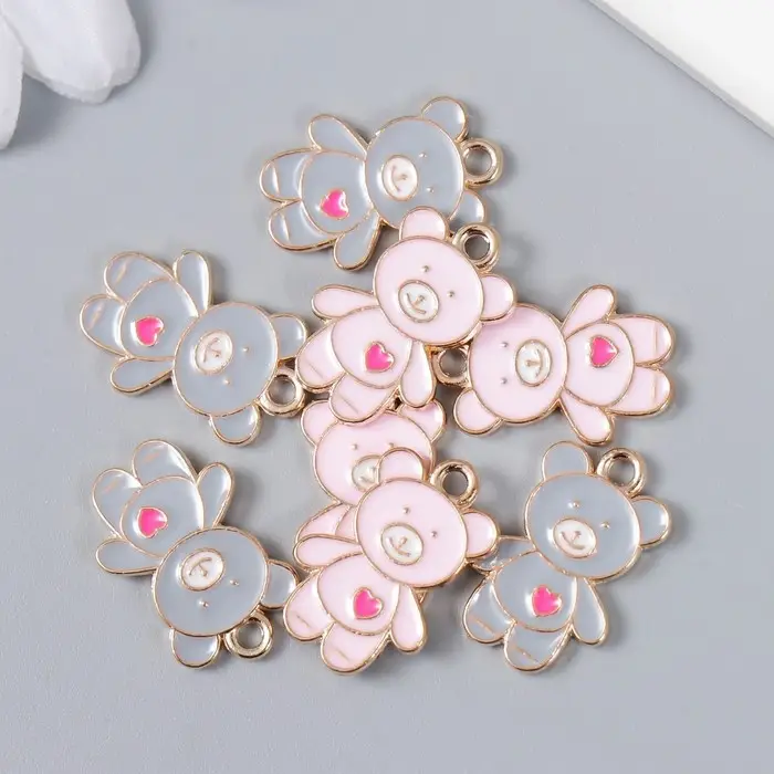 Металлический элемент, декоративная подвеска «Арт Узор. Мишка с сердцем», эмаль, 1.7×1.3 см, МИКС