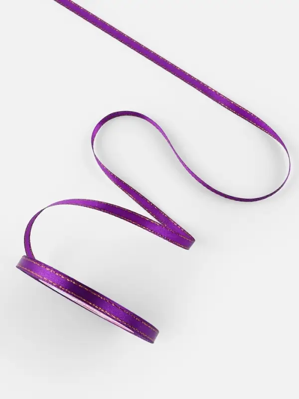 Лента атласная, с золотым люрексом, 6 мм, 23±1 м, фиолетовая №35 Лента атласная, с золотым люрексом, 6 мм, 23±1 м, фиолетовая №35