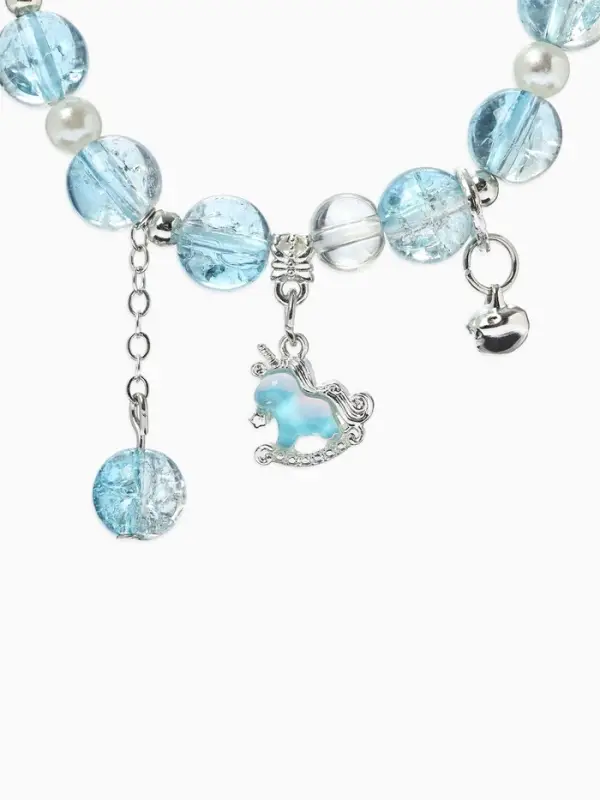 Браслет с подвесками &laquo;Сахарный. лошадка&raquo;, d=6 см, шар №10/8, белый, голубой в серебре