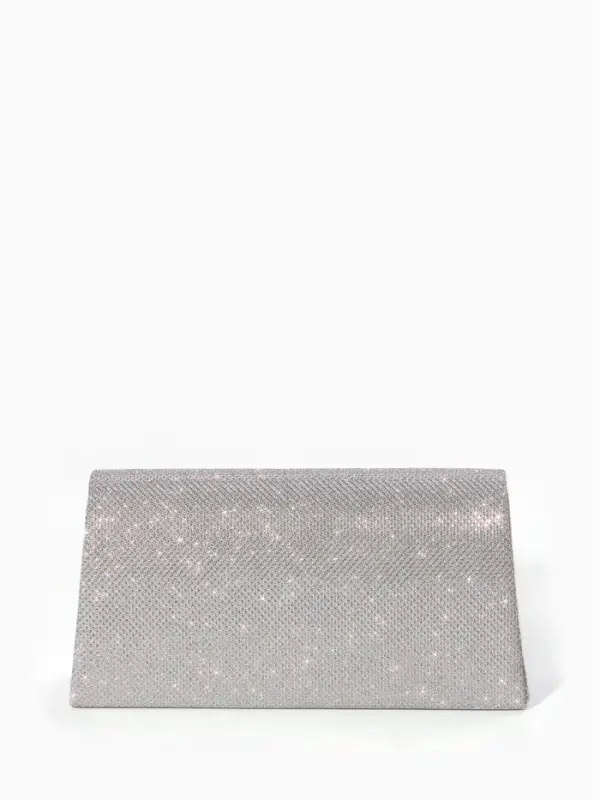 Сумка-клатч на магните, длинная цепь, цвет серебристый