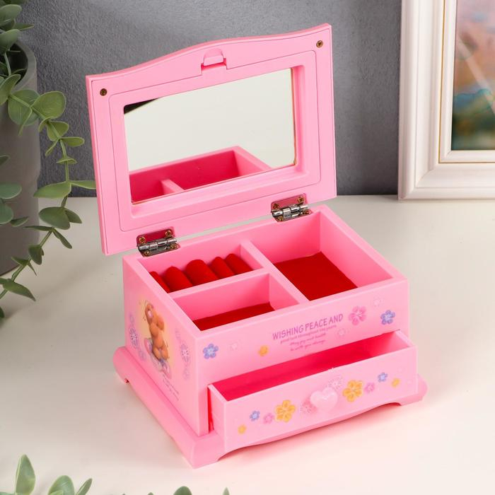 Шкатулка музыкальная Шкатулка музыкальная "Тумбочка розовая мишки" 14,5х9х10,8 см