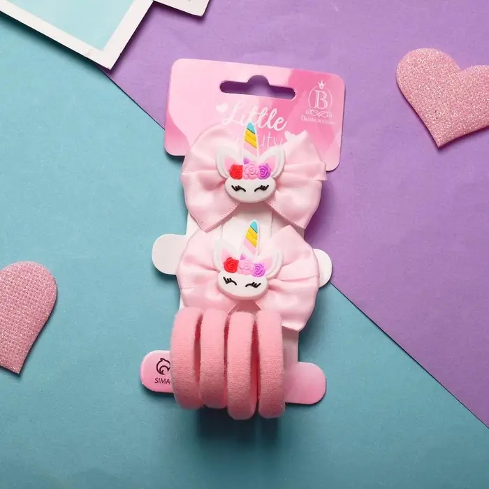 Набор для волос Набор для волос "София" (4 резинки, 2 зажима) бантик единорожки, розовый