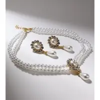 Набор 2 предмета: серьги, колье &laquo;Антуанетта&raquo;, вспышка, белый в золоте, 40 см