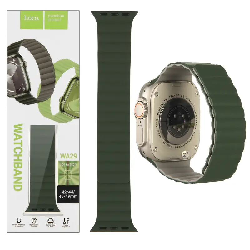 Ремешок для Apl watch 42/44/45/49mm WA29 magnetic silicone strap Emerald green/gray HOCO