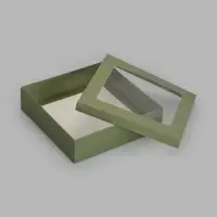 Коробка складная, крышка-дно, оливковая, с окном, 30&times;30&times;8 см