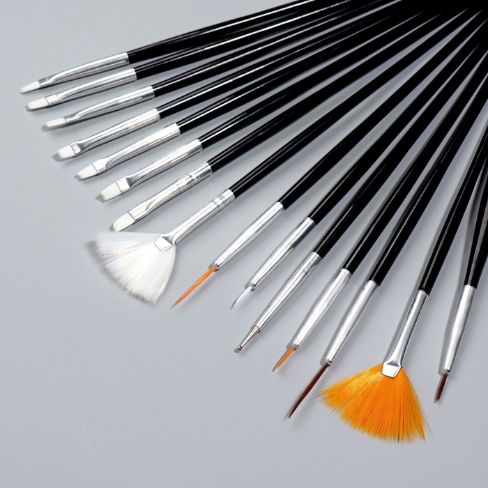 Набор кистей для наращивания и дизайна ногтей, 15 шт, цвет чёрный Набор кистей для наращивания и дизайна ногтей, 15 шт, цвет чёрный