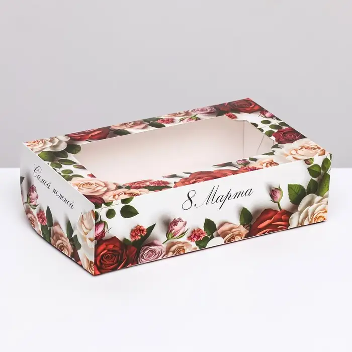 Коробка складная с окном &laquo;С 8 марта!&raquo;, 25&times;15&times;7 см