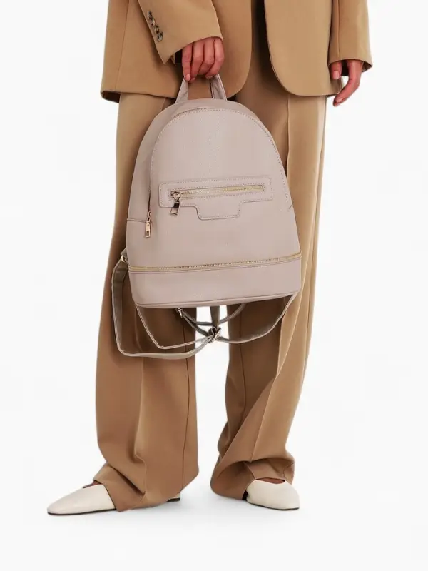 Рюкзак женский на молнии, с карманом, размер 27&times;13.5&times;33 см, бежевый