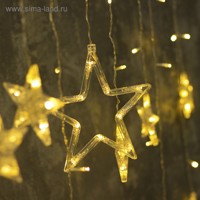 Гирлянда «Бахрома» 2.4 × 0.9 м с насадками «Звёзды», IP20, прозрачная нить, 138 LED, свечение тёплое белое, 8 режимов, 220 В Гирлянда «Бахрома» 2.4 × 0.9 м с насадками «Звёзды», IP20, прозрачная нить, 138 LED, свечение тёплое белое, 8 режимов, 220 В