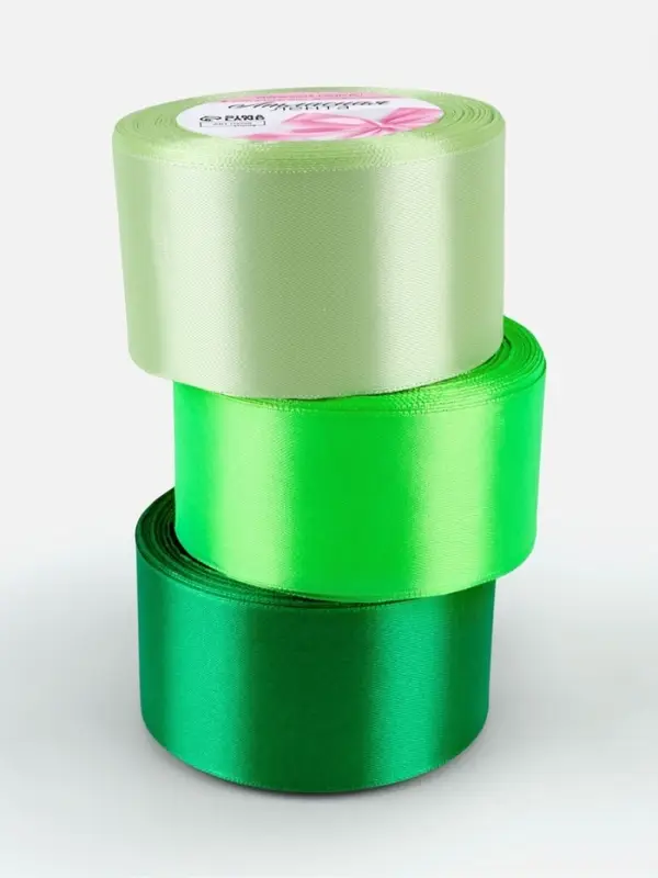 Атласная лента, набор 3 шт., 50 мм, 23&plusmn;1 м, зелёная