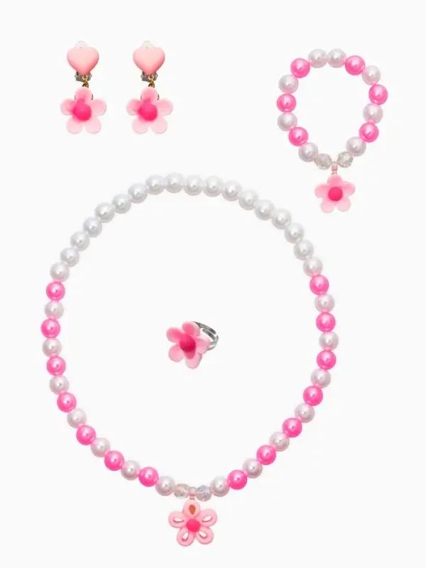 Набор детских украшений &laquo;Выбражулька. Цветок&raquo;, 4 предмета: клипсы, кольцо, бусы, браслет, розовый, белый