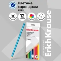 Карандаши 12 цветов, ErichKrause, пластик, шестигранные, 2.6 мм грифель, картонная упаковка, европодвес