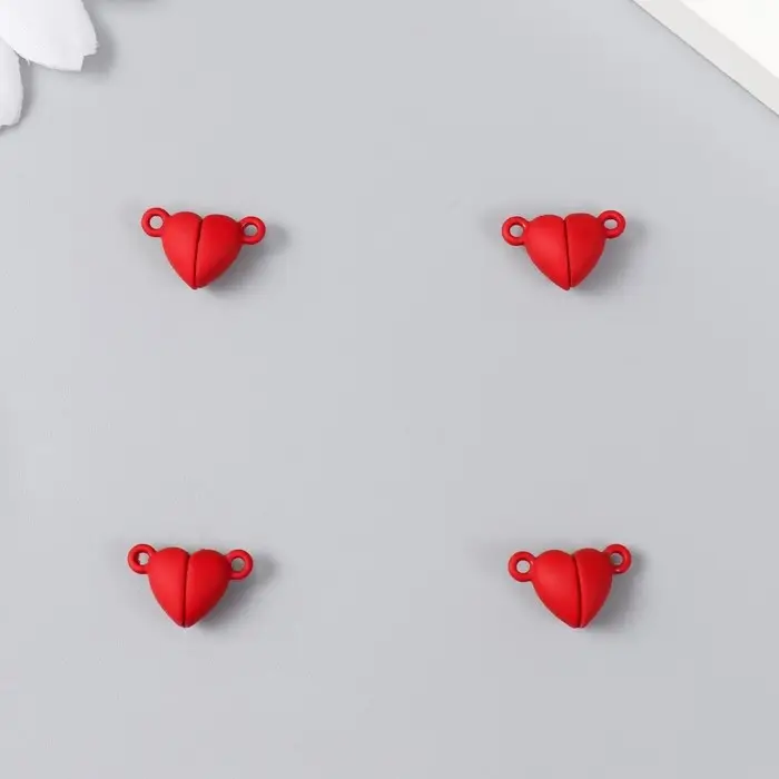 Фурнитура для бижутерии и украшений, замок магнитный «Арт Узор. Сердечко», 2 шт., красный матовый,1.2×1.2 см