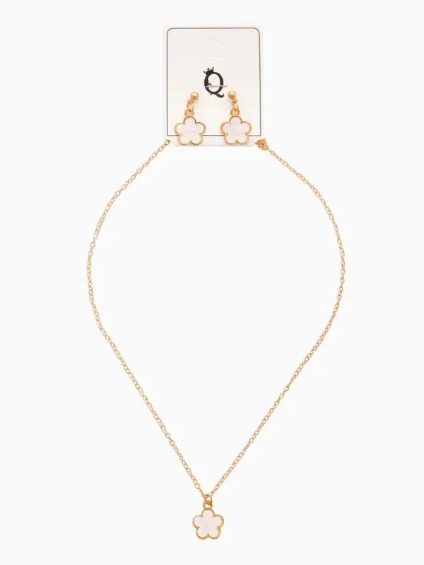 Набор 2 пред-та: серьги,кулон "Цветочки", цвет белый в золоте 44+удл.