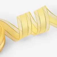 Лента декоративная, капроновая/атласная, с люрексом, 25 мм, 18&plusmn;1 м, цвет золотой