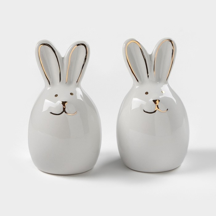 Набор для специй Доляна «Зайка в золотом», 2 предмета: солонка 50 мл, перечница 50 мл, цвет белый Набор для специй Доляна «Зайка в золотом», 2 предмета: солонка 50 мл, перечница 50 мл, цвет белый