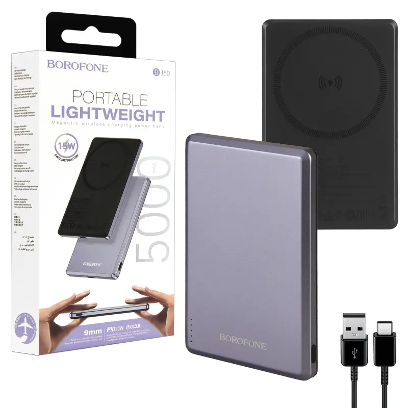 Внешний аккумулятор BJ50 5000 mAh BOROFONE с беспроводной зарядкой черный Внешний аккумулятор BJ50 5000 mAh BOROFONE с беспроводной зарядкой черный