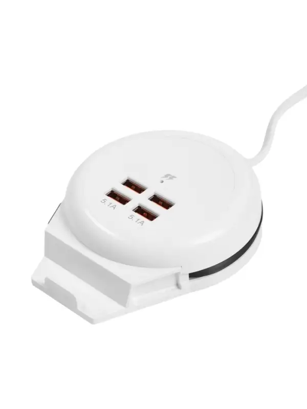 Зарядное устройство USB, 4 порта, встроенный кабель Type-C, держатель для телефона, провод 1 м, белый