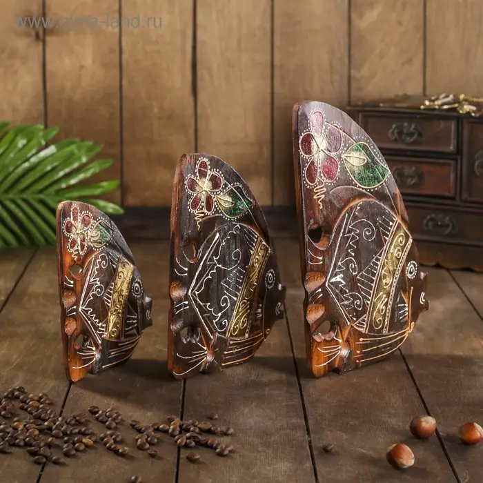 Сувенирный набор дерево "Рыбки с цветком"(3 шт)  20х8х25 см  МИКС