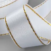 Лента атласная, с золотым люрексом, 15 мм, 23&plusmn;1 м, белая №001