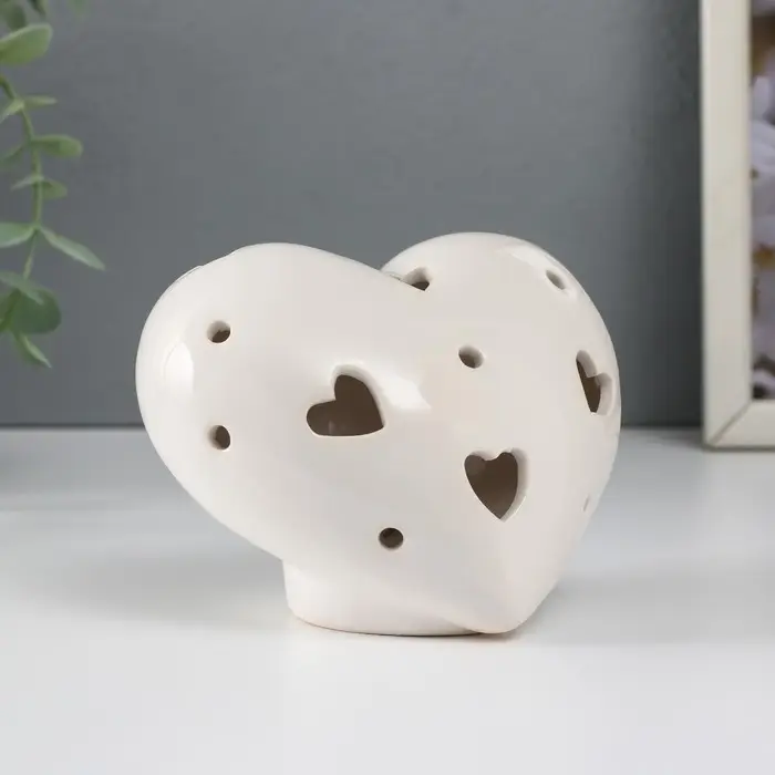 Фигурка светящаяся &laquo;Сердце&raquo;, керамика, белый, 12.3&times;9&times;8.6 см