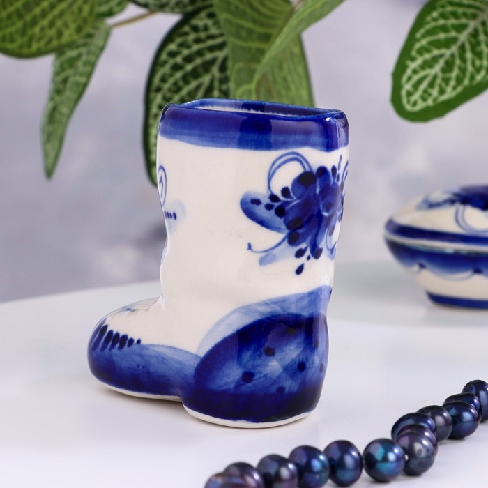 Сувенир, стопка Сувенир, стопка "Валенок", h=8см, 100мл, гжель, фарфор