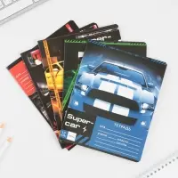 Тетрадь в клетку 12 листов А5, на скрепке Super car, 5 видов, белизна 96%, МИКС