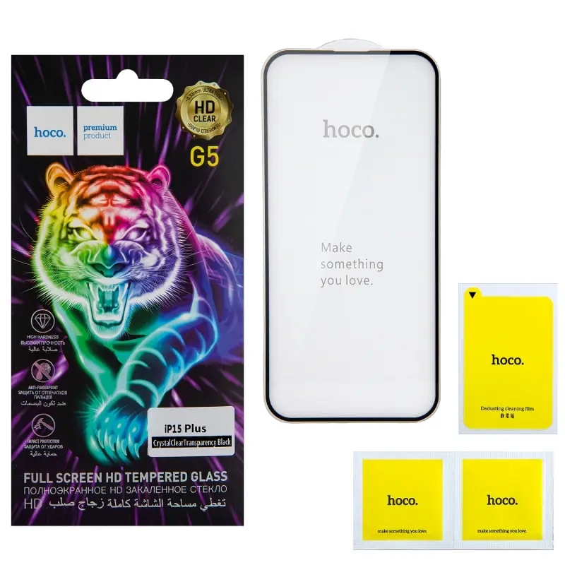 Защитное стекло iPh 15 Plus/ iPh 16 Plus Full Screen G5 black HOCO тонкая рамка Защитное стекло iPh 15 Plus/ iPh 16 Plus Full Screen G5 black HOCO тонкая рамка