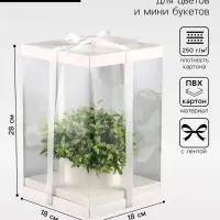 Коробка PVC, для цветов с лентой, 28&times;18&times;18 см, белый