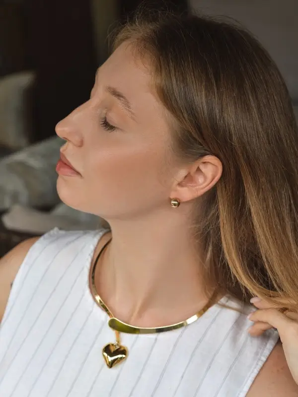 Набор 2 предмета: серьги, чокер «Обруч» сердце, цвет золото Набор 2 предмета: серьги, чокер «Обруч» сердце, цвет золото