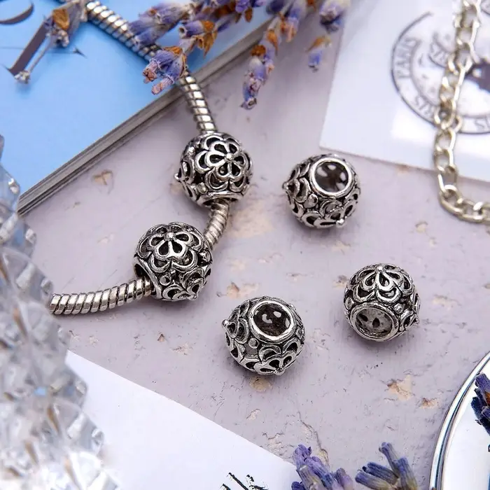 Шарм «Узор», цветы, цвет серебро Шарм «Узор», цветы, цвет серебро