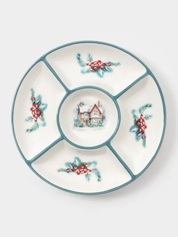 Менажница новогодняя Доляна «Зимний вечер», 5 секций, 25.5×3.1 см, доломит, белая