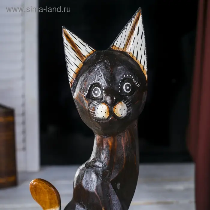 Сувенир &laquo;Кошка с белым цветком&raquo;, 5.5&times;12&times;50 см, дерево