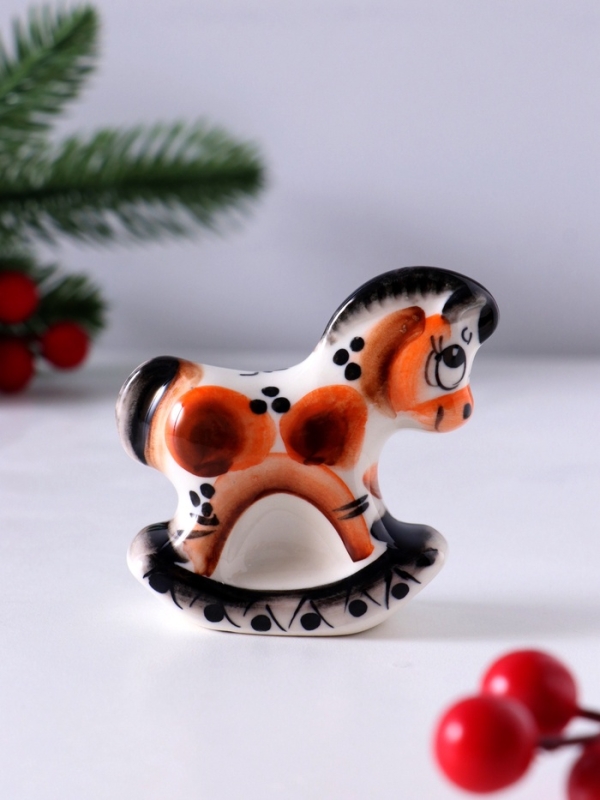 Сувенир Конь-качалка, 7х7х2,5см, гжель, цвет Сувенир Конь-качалка, 7х7х2,5см, гжель, цвет