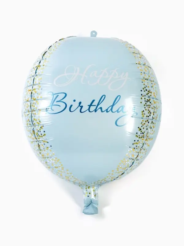 Воздушный шар фольгированный 25" сфера " С днем рождения" голубое-золото