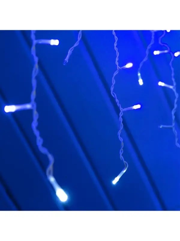 Гирлянда &laquo;Бахрома&raquo; 3&times;0.6 м, IP44, УМС, белая нить, 160 LED, свечение синее, мерцание белым, 220 В
